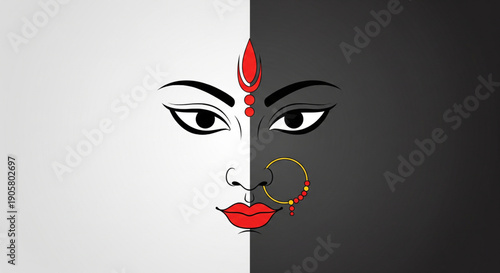 Sacred Maa Durga face art with powerful eyes calm expression symbolizing divine energy faith devotion and strength during Chaitra Navratri festival worship