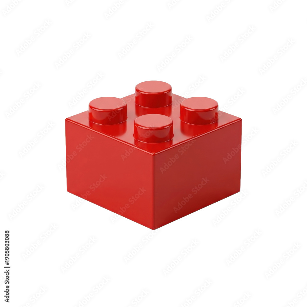 Fototapeta premium Single Red Building Block Isolated Black Background