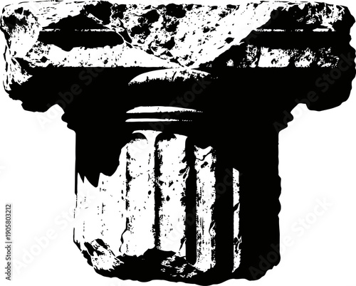 Ancient greek doric column capital fragment with fluted design and weathered stone texture