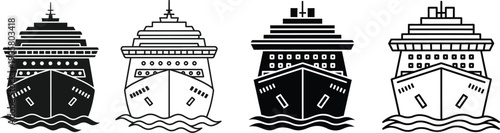 Four distinct ships sailing on a wavy sea, each with unique designs and features