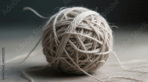 Ball of yarn on table with soft natural light