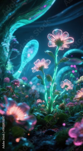Enchanted with glowing flowers luminescent plants