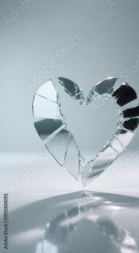 Broken heart symbolized shattered glass reflects heartbreak