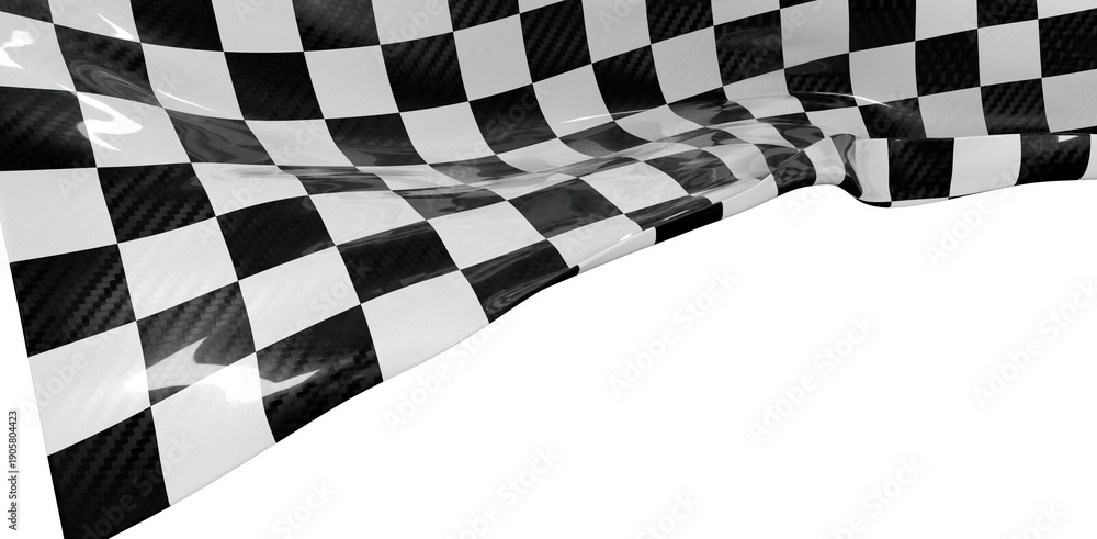 Obraz premium Dynamic image of a checkered flag waving against white. Perfect for race, finish line, or competition concepts. Symbol o