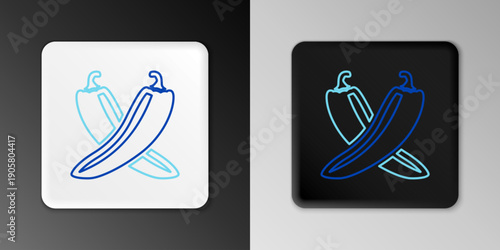 Line Crossed hot chili pepper pod icon isolated on grey background. Design for grocery, culinary products, seasoning and spice package. Colorful outline concept. Vector