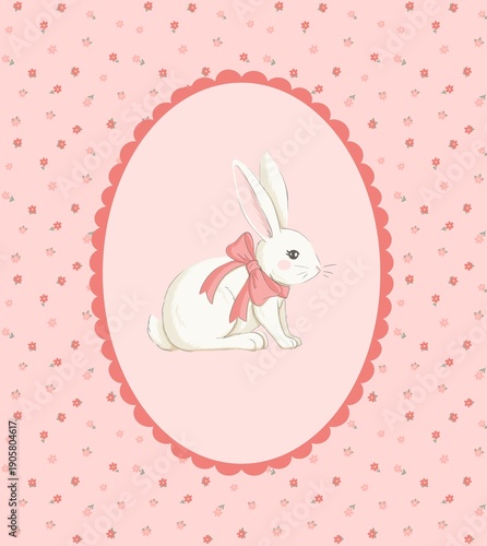 Cute easter bunny illustration on flower background
