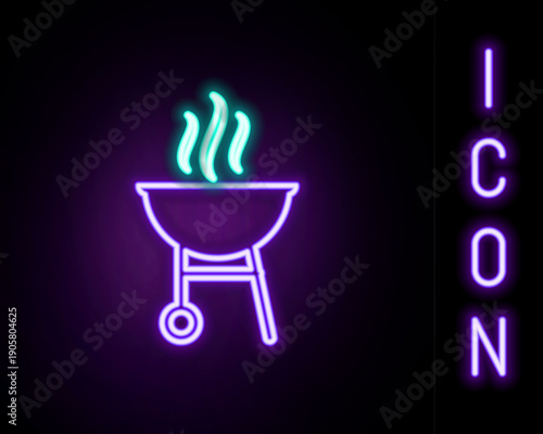 Glowing neon line Barbecue grill icon isolated on black background. BBQ grill party. Colorful outline concept. Vector