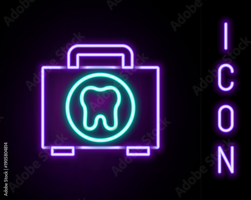 Glowing neon line First aid kit icon isolated on black background. Medical box with cross. Medical equipment for emergency. Healthcare concept. Colorful outline concept. Vector