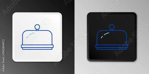 Line Covered with a tray of food icon isolated on grey background. Tray and lid sign. Restaurant cloche with lid. Kitchenware symbol. Colorful outline concept. Vector