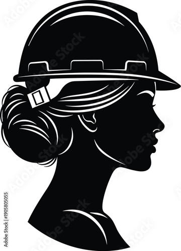 Construction worker silhouette, safety helmet design, engineering professional, industrial labor icon, hard hat vector, workplace safety artwork, 