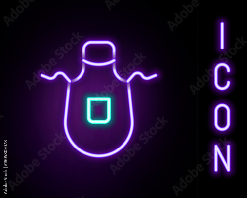 Glowing neon line Kitchen apron icon isolated on black background. Chef uniform for cooking. Colorful outline concept. Vector