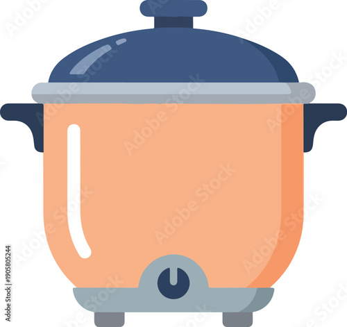 Minimalist icon of a modern orange electric rice cooker with a blue lid