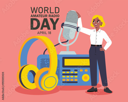 World Amateur Radio Day. April 18. Holiday concept. Template for background, banner, card, poster with text inscription.