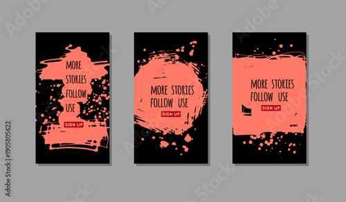 Abstract ink brush banners with grunge effect. Japanese style. Vector illustration