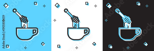 Set Honey dipper stick with dripping honey icon isolated on blue and white, black background. Honey ladle. Vector