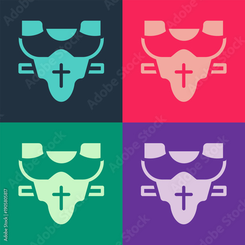 Pop art American football player chest protector icon isolated on color background. Shoulder and chest protection for upper body. Team sports. Vector