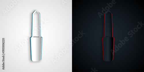 Paper cut Nail file icon isolated on grey and black background. Manicure tool. Paper art style. Vector