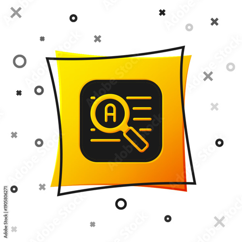 Black Translator icon isolated on white background. Foreign language conversation icons in chat speech bubble. Translating concept. Yellow square button. Vector