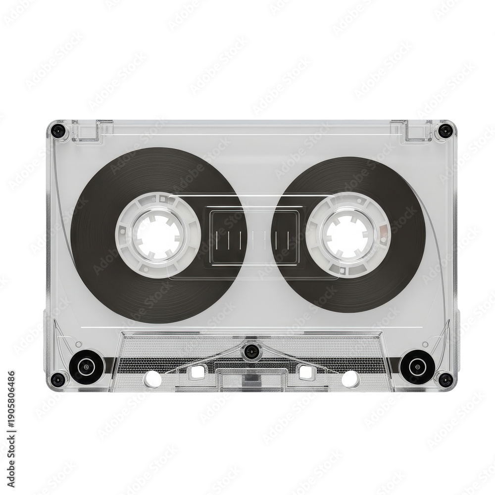 Fototapeta premium Clear audio cassette tape on black background