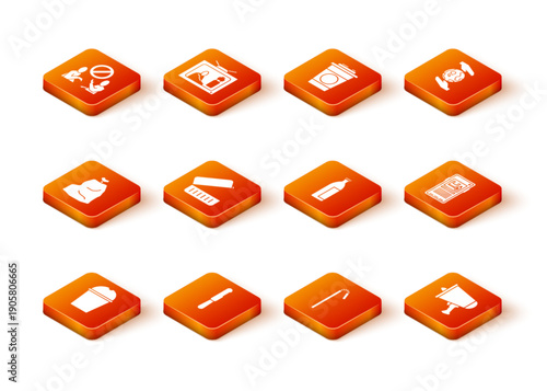 Set Paper glass water, Disposable plastic knife, Garbage bag, Lunch box, Drinking straw, Lotion cosmetic tube, Spread the word, megaphone and Stop pollution icon. Vector