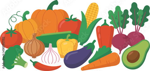 Fresh Vegetables & Pumpkins Vector Set Colorful Farm Harvest Illustration