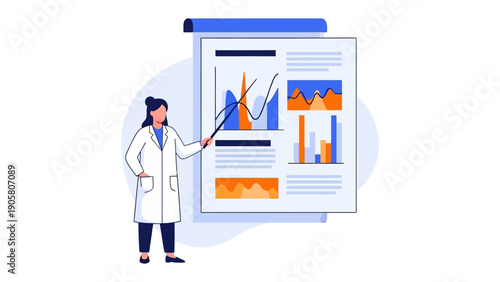 Scientific Presentation: A dedicated scientist presents complex data charts and graphs, exemplifying the core of scientific exploration and education.
