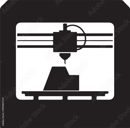 Black and white of a 3 D printer creating an 3D printer printing manufacturing technology des