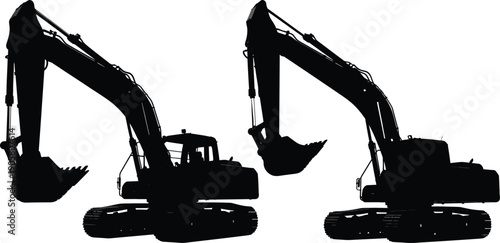 Three excavators in a row, showcasing heavy machinery and construction equipment