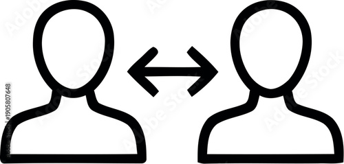 Two people exchanging ideas or information through a bidirectional arrow.