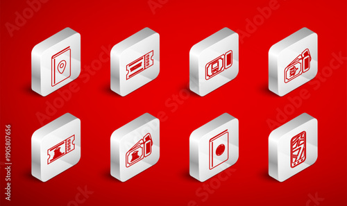 Set line Infographic of city map, Ticket, Bus ticket, Airline, Cover book travel guide, Museum and icon. Vector