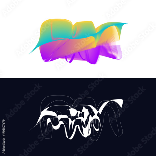 Colorful abstract wave logo design with intricate line art variation example