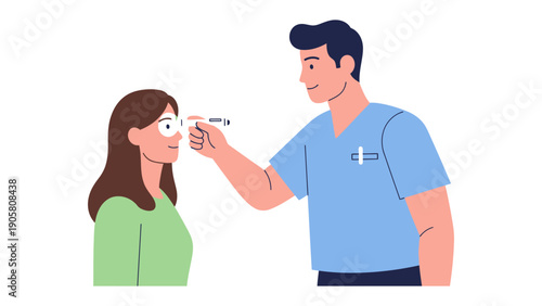 Vision Test: An eye doctor conducts a vision test on a patient, ensuring clarity and precision in assessing visual health. The scene captures the doctor's dedication to quality eye care. 