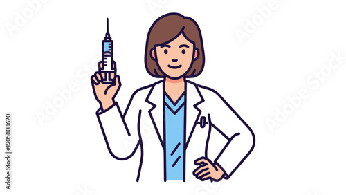 Medical Professional Holding Syringe: A confident healthcare professional, clad in a crisp white coat, holds a syringe, ready to administer a vital injection. Focused on health, medicine, and care