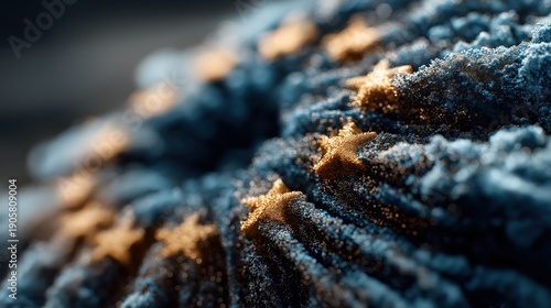Abstract European Union flag stars made of golden glitter dust on blue powder background. EU political symbol and economy crisis concept with cinematic bokeh
