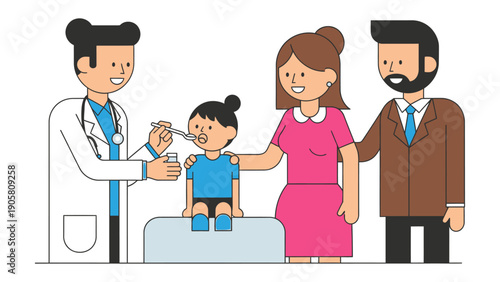 Caring Pediatric Consultation: A family of three receives attentive care from a pediatrician during a routine check-up, symbolizing health, well-being, and professional guidance.