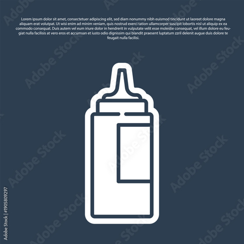 Blue line Sauce bottle icon isolated on blue background. Ketchup, mustard and mayonnaise bottles with sauce for fast food. Vector
