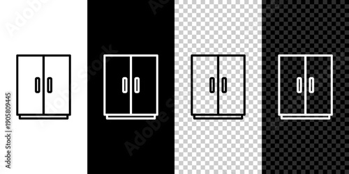 Set line Wardrobe icon isolated on black and white background. Vector