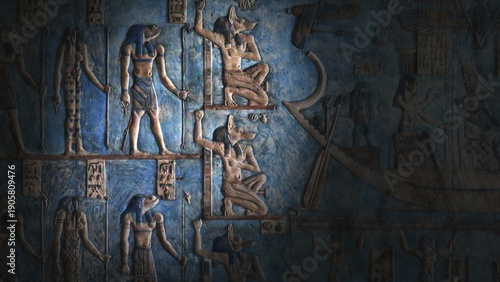 Tableau sur toile Hieroglyphic carvings and paintings on wall