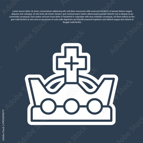 Blue line King crown icon isolated on blue background. Vector