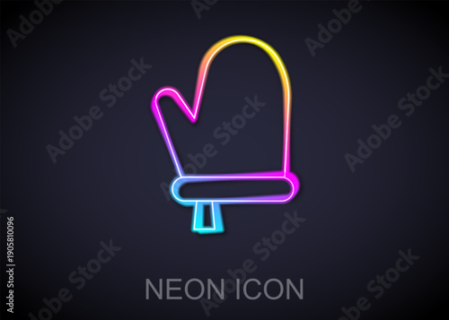 Glowing neon line Oven glove icon isolated on black background. Kitchen potholder sign. Cooking glove. Vector