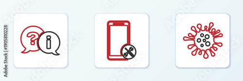 Set line Bacteria, Question and Exclamation and Mobile service icon. Vector