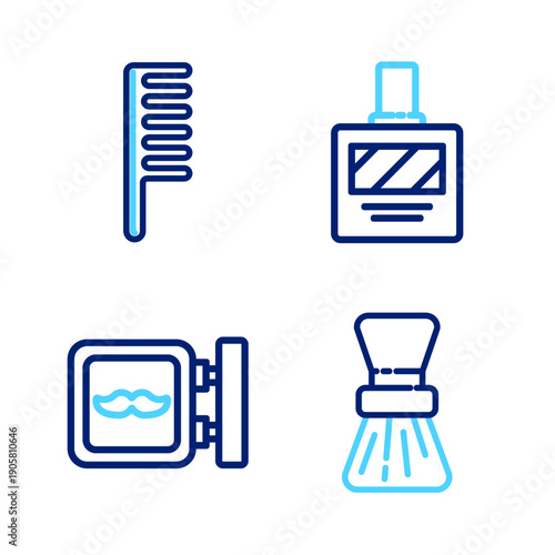 Set line Shaving brush, Barbershop, Aftershave and Hairbrush icon. Vector