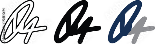 Collection of three stylized signaturelike graphic designs in different styles and colors isolated on white