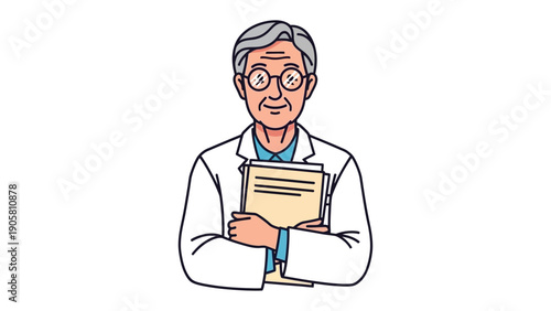 Distinguished Doctor Holding Documents: A wise medical professional, adorned in a pristine coat, stands confidently while clutching important files, embodying expertise and reliability.