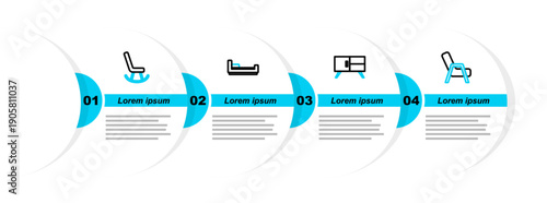 Set line Armchair, Chest of drawers, Bed and icon. Vector