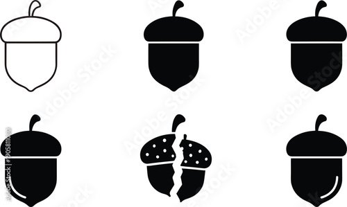 Acorn silhouette icons set oak seed autumn forest nature symbols vector collection isolated modern design styles