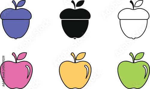 Apple fruit icons set colorful and outline healthy food symbols vector collection isolated modern design