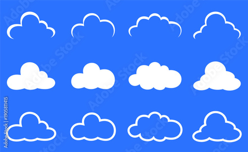Set of imaginary cloud pattern images for icon or symbol purposes, isolated on a white background, vector