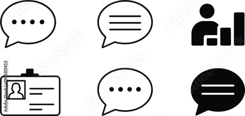Communication message and user profile icons set speech bubbles identity cards vector collection isolated modern interface design