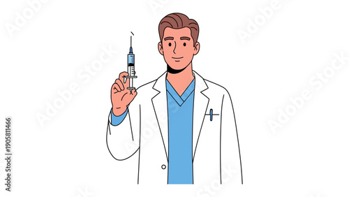Doctor Holding Syringe: A medical professional, holding a syringe, embodies confidence in delivering a vital vaccine, representing protection and the front line of health care.